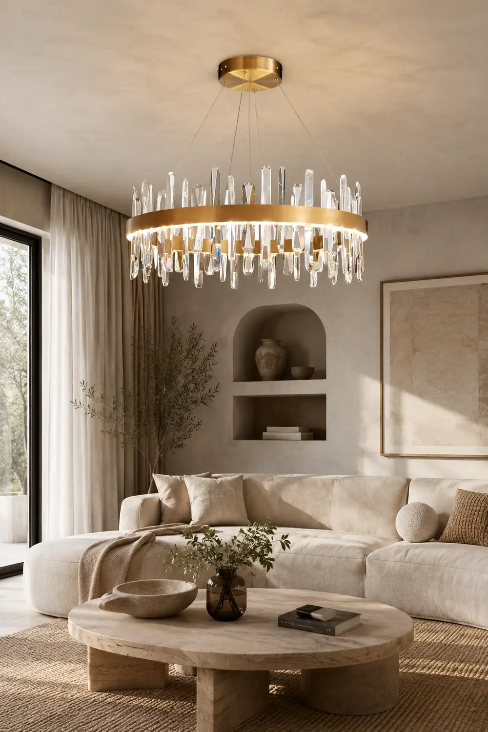 Marylin Modern Crystal Ring Chandelier, Stainless Steel & Crystal - Lumpaz