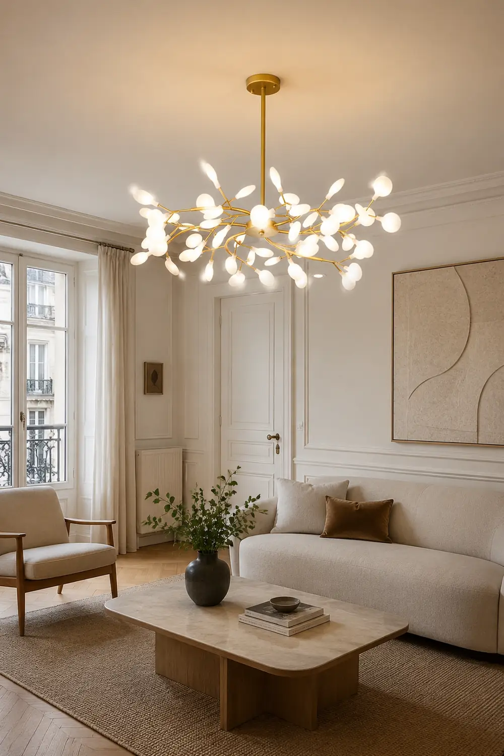 Ophelia Unique Branch Firefly Art Deco Chandelier Black/Gold Living Room - Lumpaz