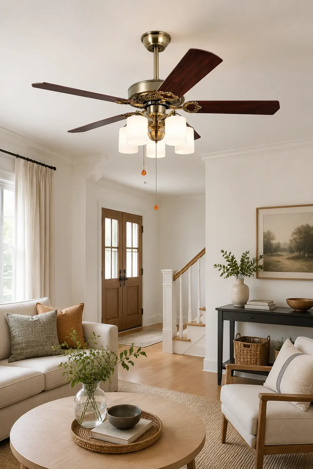 Alessio 5-Blade Rustic DC Ceiling Fan with Light, Brass, 48'' - Lumpaz