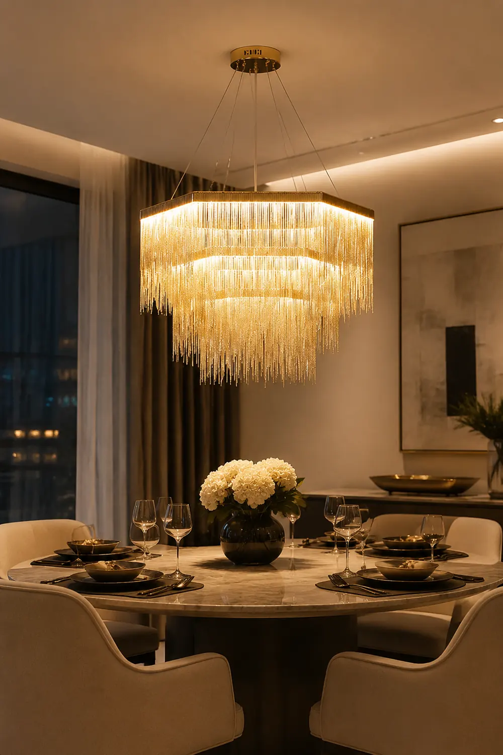 Colon Pendant Light Tassel Luxury, Chain Metal, Gold/Silver, Living Room - Lumpaz