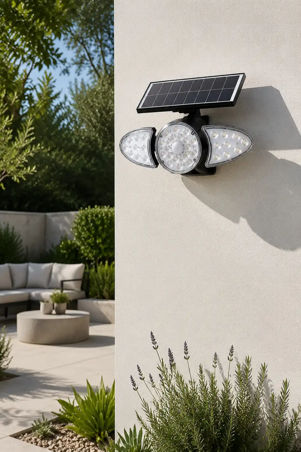 Solar Motion Security Light 3-Head Wall Fixture with Motion Sensor - Lumpaz