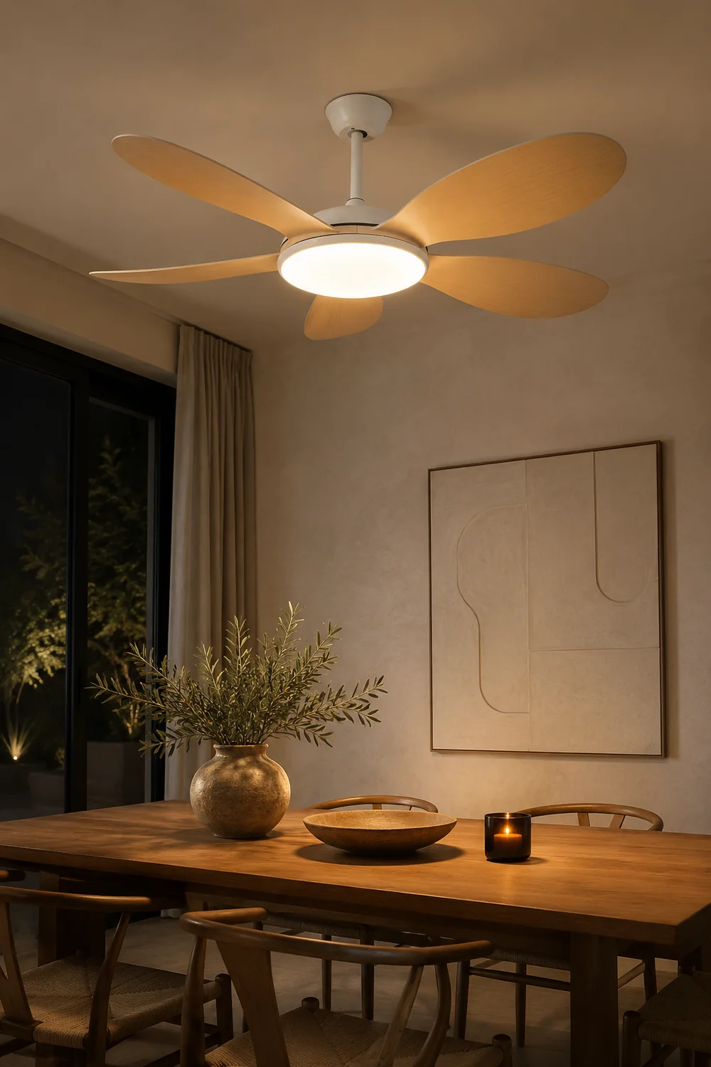Ozawa 5-Blade Modern Wood DC Ceiling Fan with Light, 47.2''/51.2'' - Lumpaz