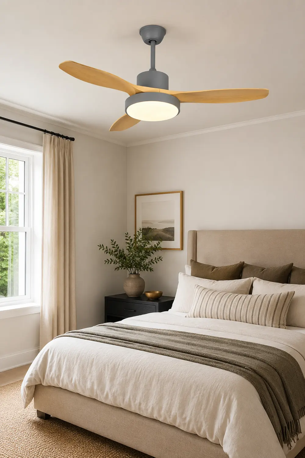 Ozawa 3-Blade Wood & Gray Basic DC Ceiling Fan with Light, 39.4''/47.2''/55.1'' - Lumpaz