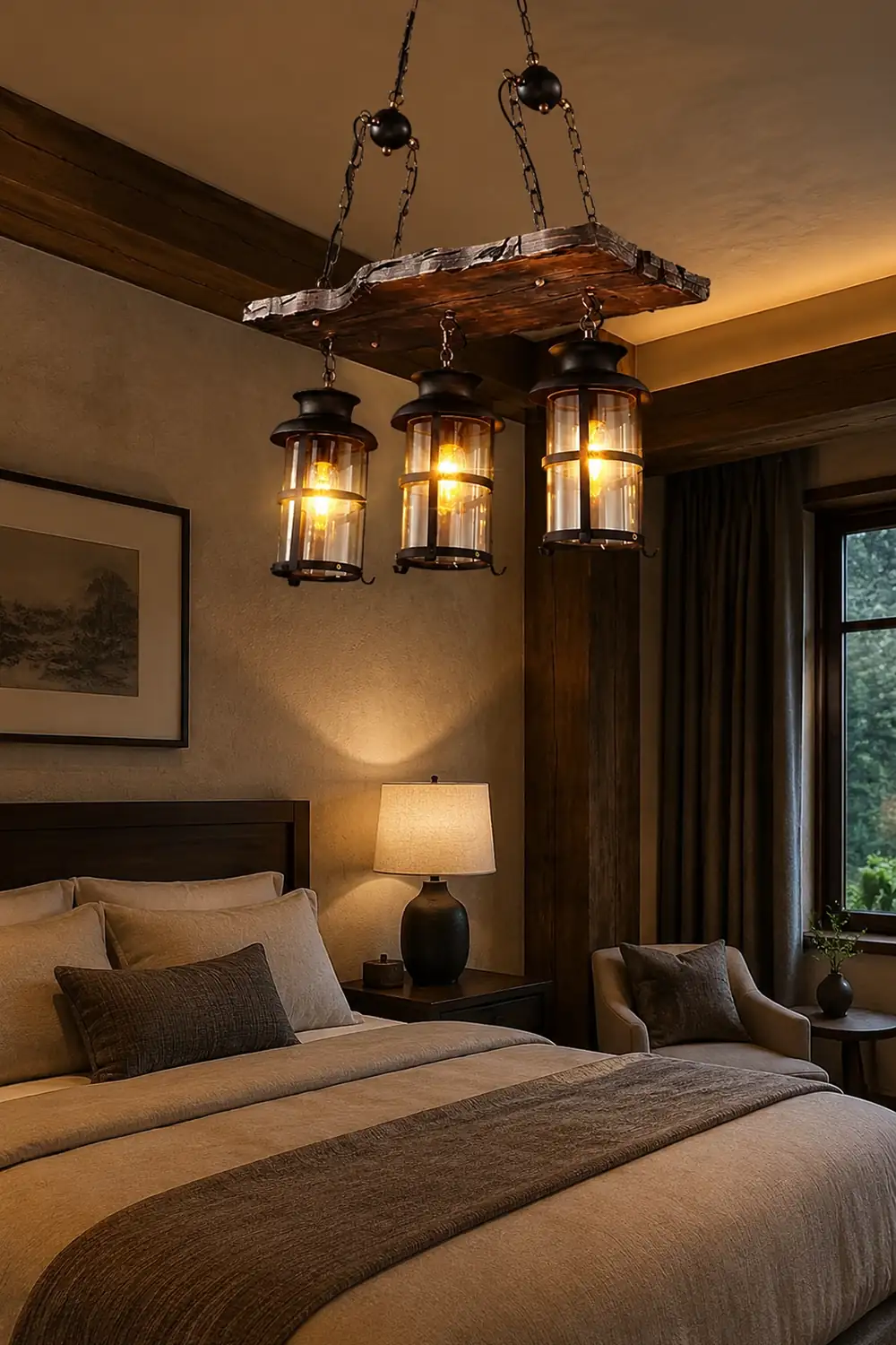 Austin Retro 3 Lantern Linear Wood/Metal, Chandelier - Lumpaz