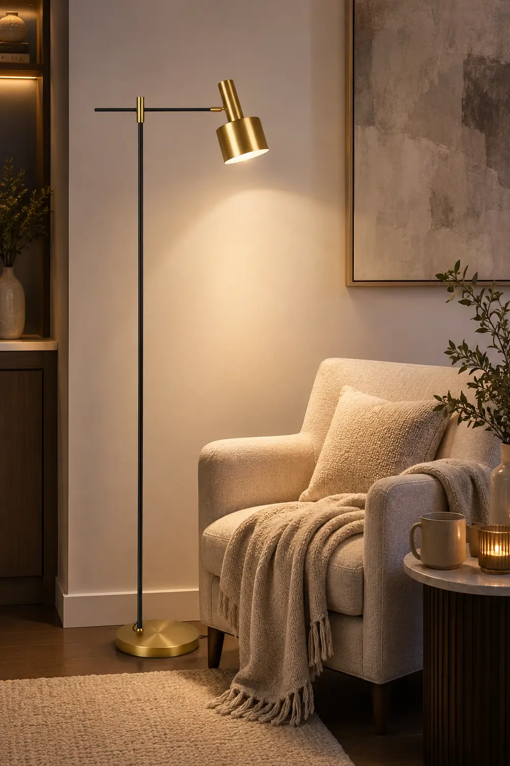 Freja Luxury Linear Metal Floor Lamp, Gold - Lumpaz