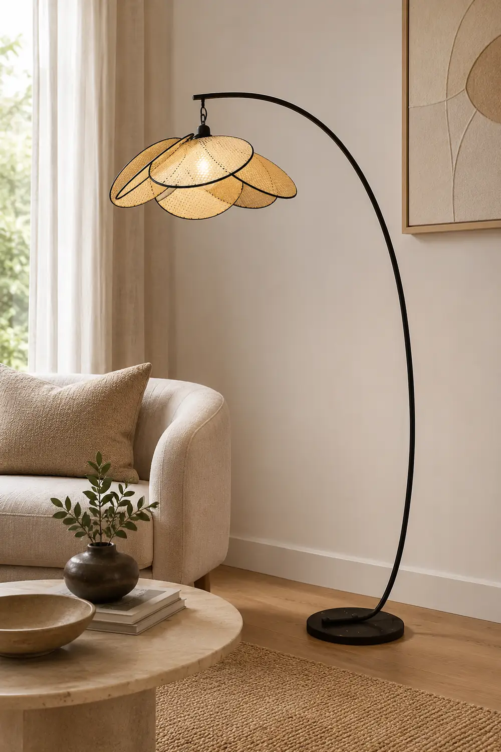 Ritta Artistic Flower Rattan/Willow Weave Floor Lamp - Lumpaz