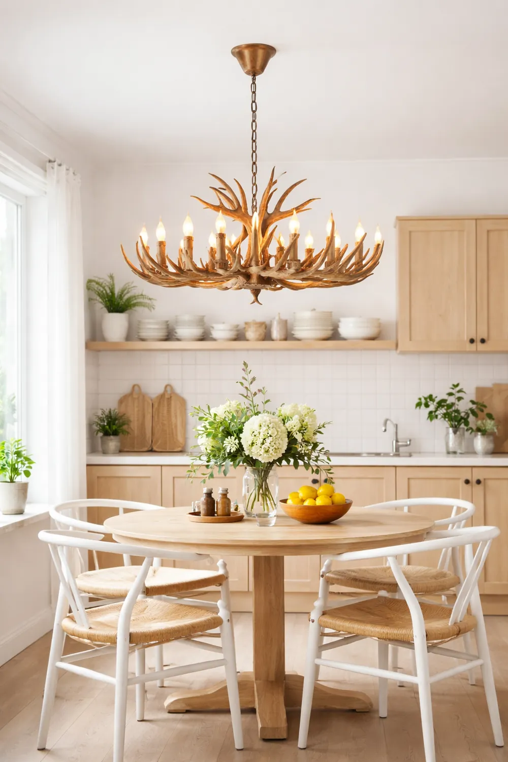 Austin Retro Deer Horn Resin Chandelier White Brown Coffee Living Room - Lumpaz