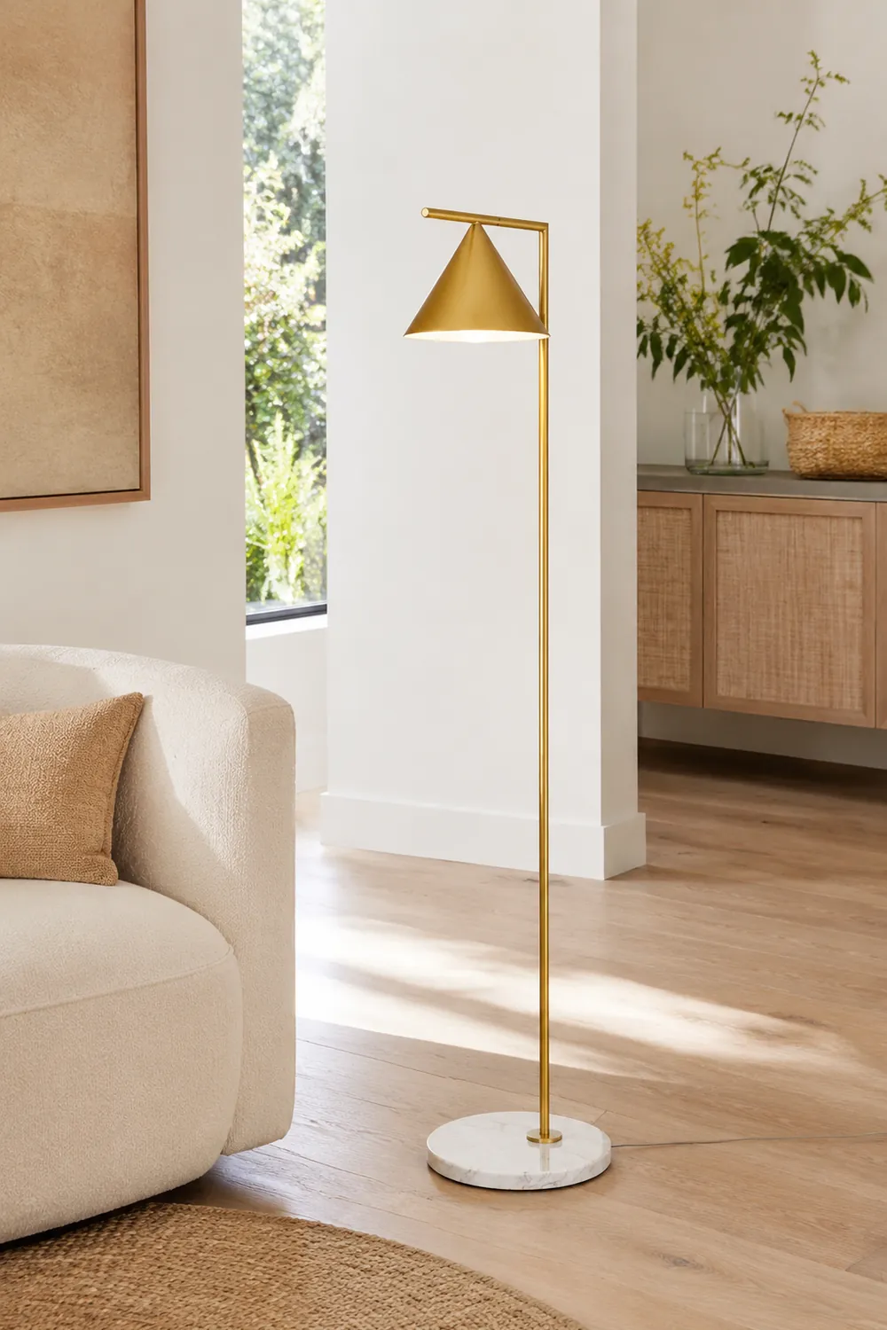 Carins Modern Geometric Marble Base Floor Lamp, Black/Gold - Lumpaz