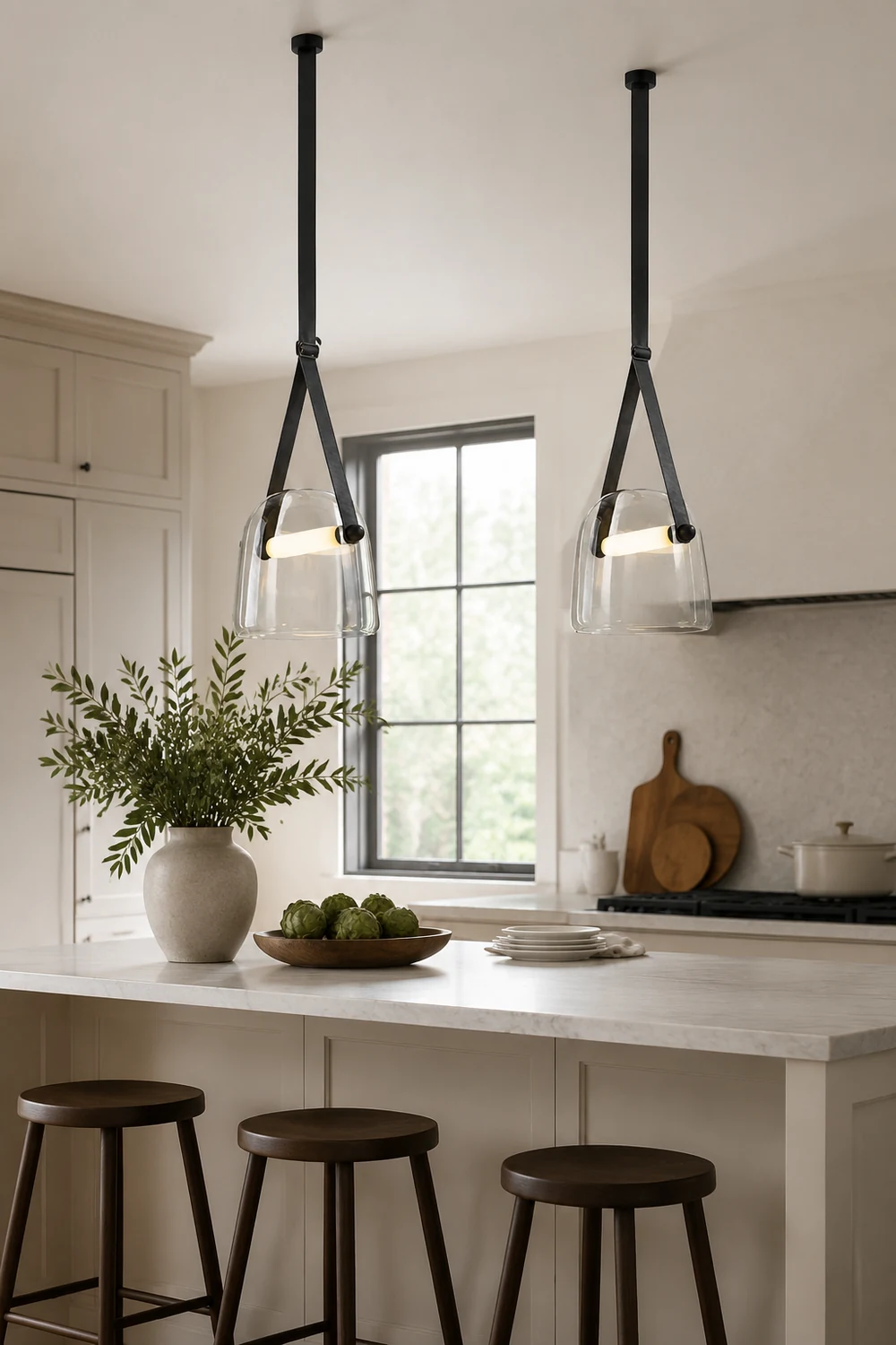 Modern Nordic Leather/Glass Pendant Light Gray/White Bedroom - Lumpaz