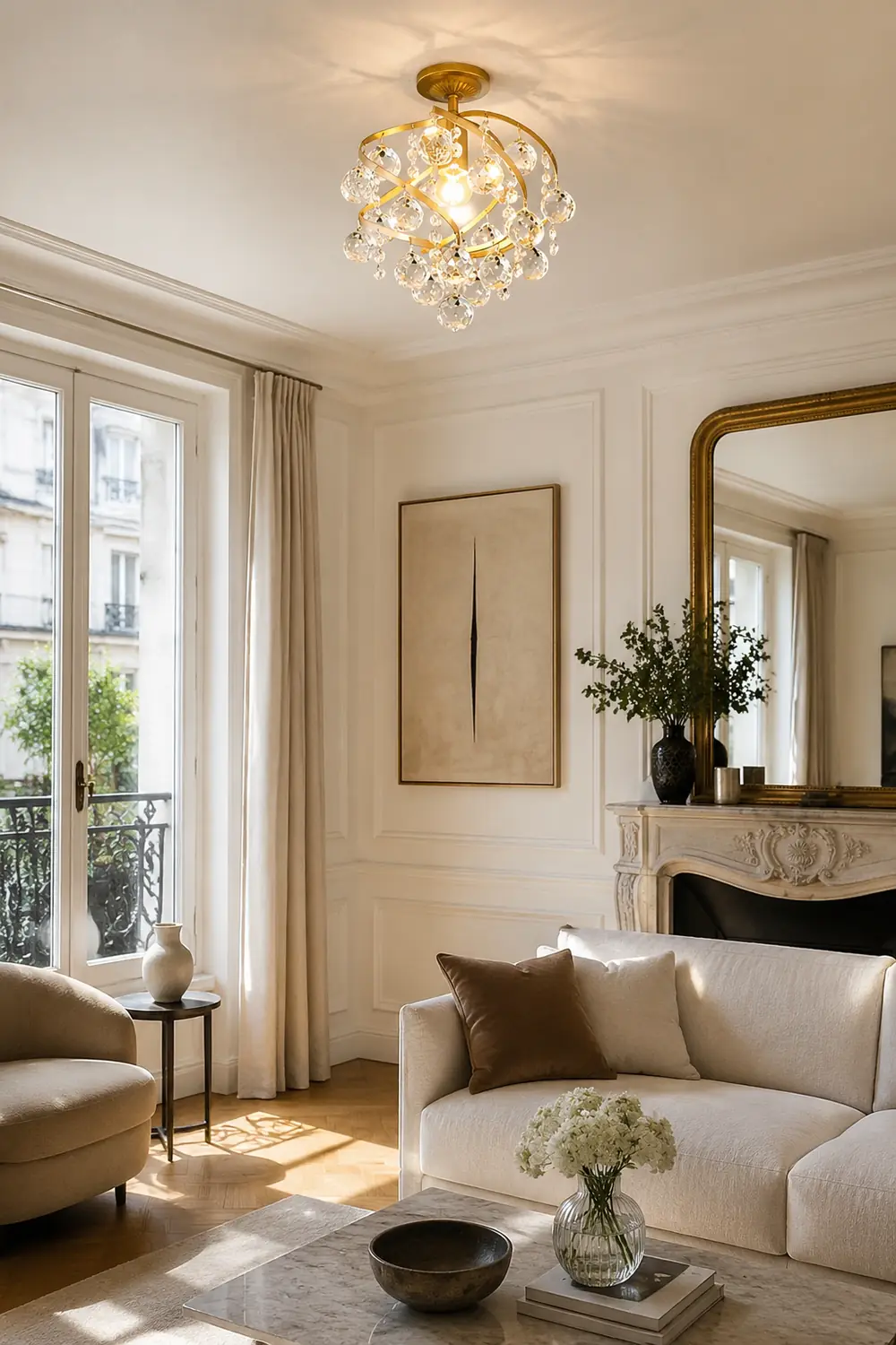 Marliyn Luxury Globe Crystal Semi-Flush Mount Ceiling Light, Brass - Lumpaz