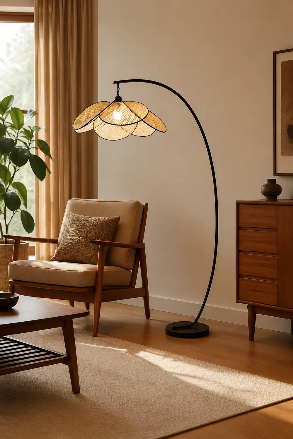 Ritta Artistic Flower Rattan/Willow Weave Floor Lamp - Lumpaz