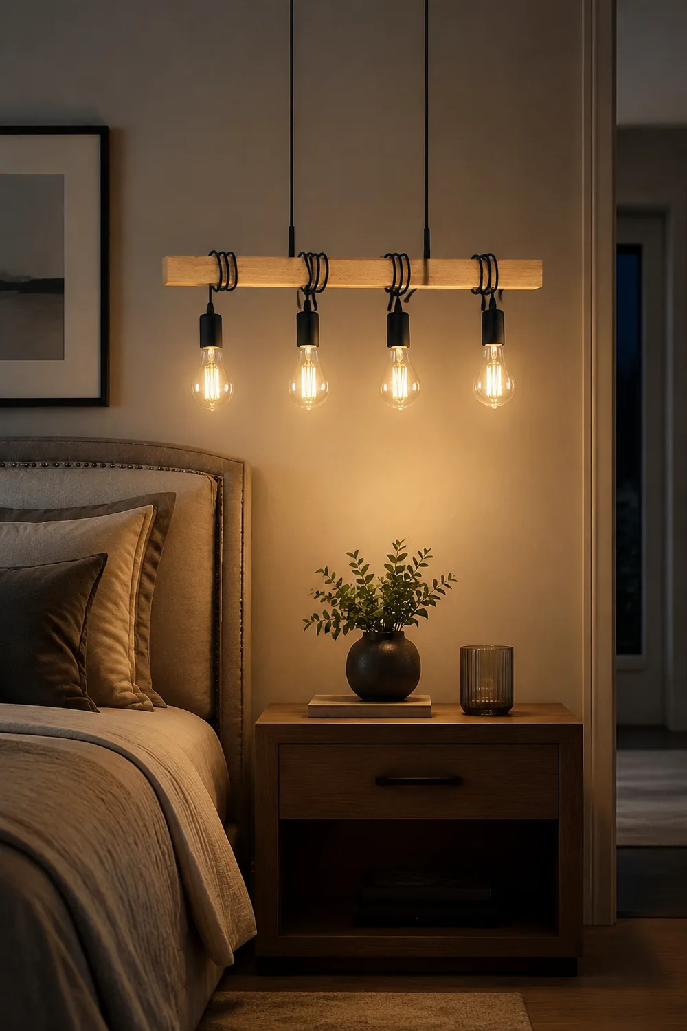 Alessio Rustic Linear Wood Pendant Light, Black, 4 Heads - Lumpaz