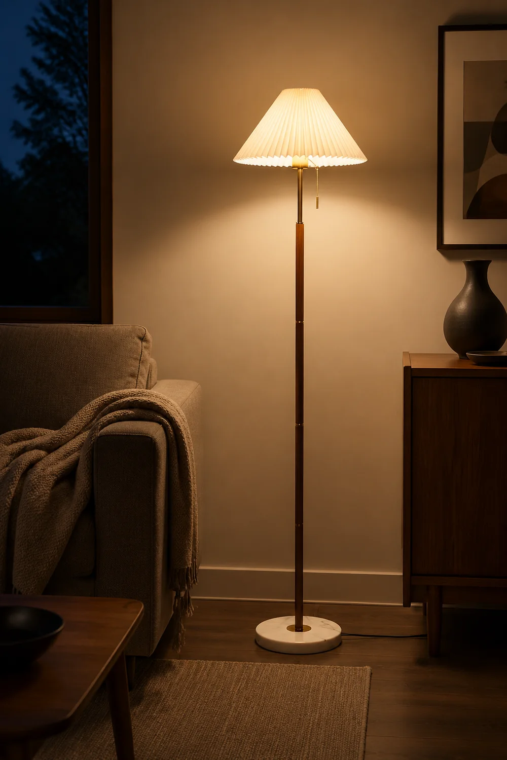 Ozawa Modern Pleated Metal Fabric Floor Lamp - Lumpaz
