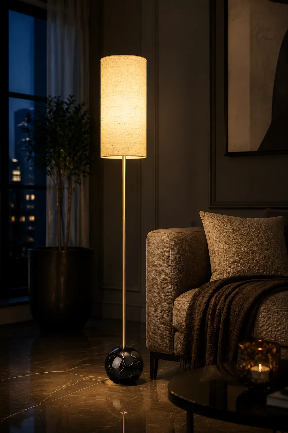 Eryn Modern Cylinder Shape Metal Fabric Floor Lamp - Lumpaz