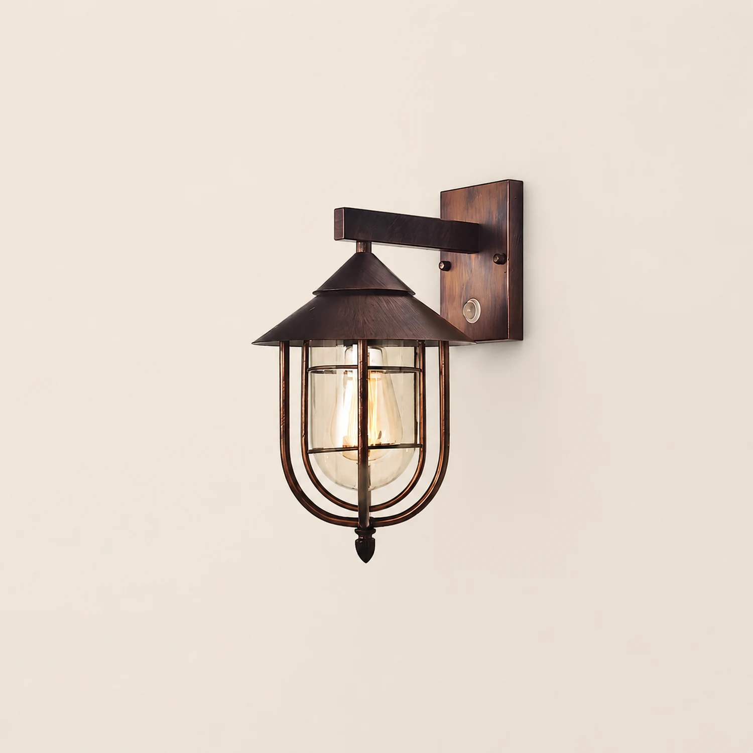 Waterproof Retro Iron Glass Motion Sensor Black Modern Outdoor Wall Lights - Lumpaz