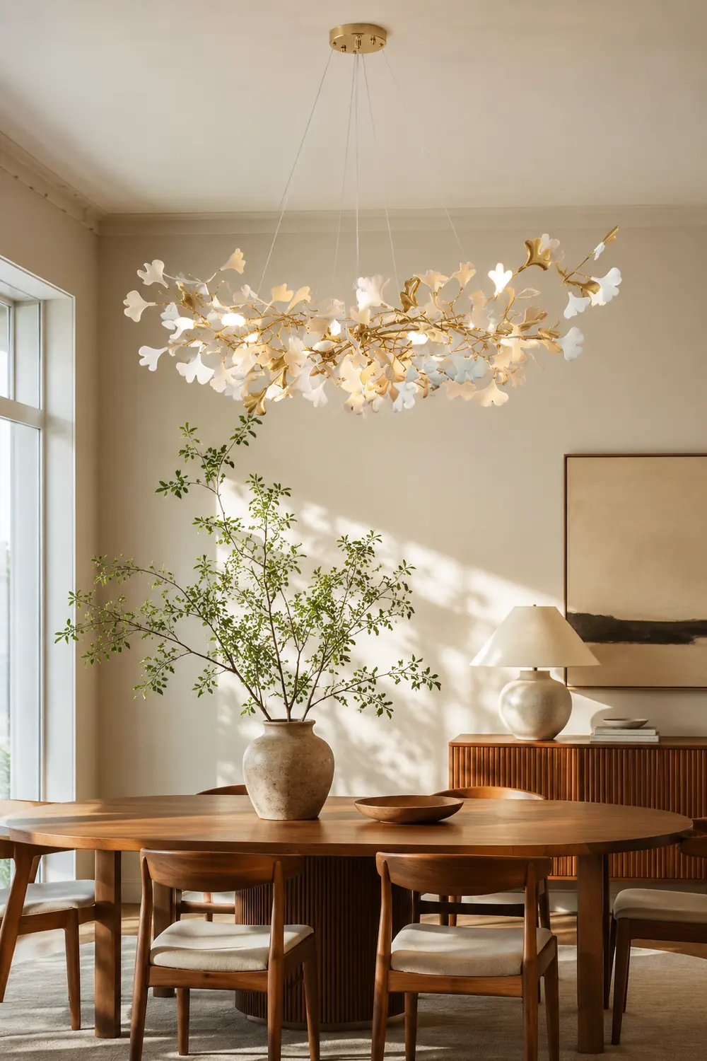 Ophelia Gildglow Luxury Ceramic Chandelier Large Foyer Gingko Leaf Living Room - Lumpaz