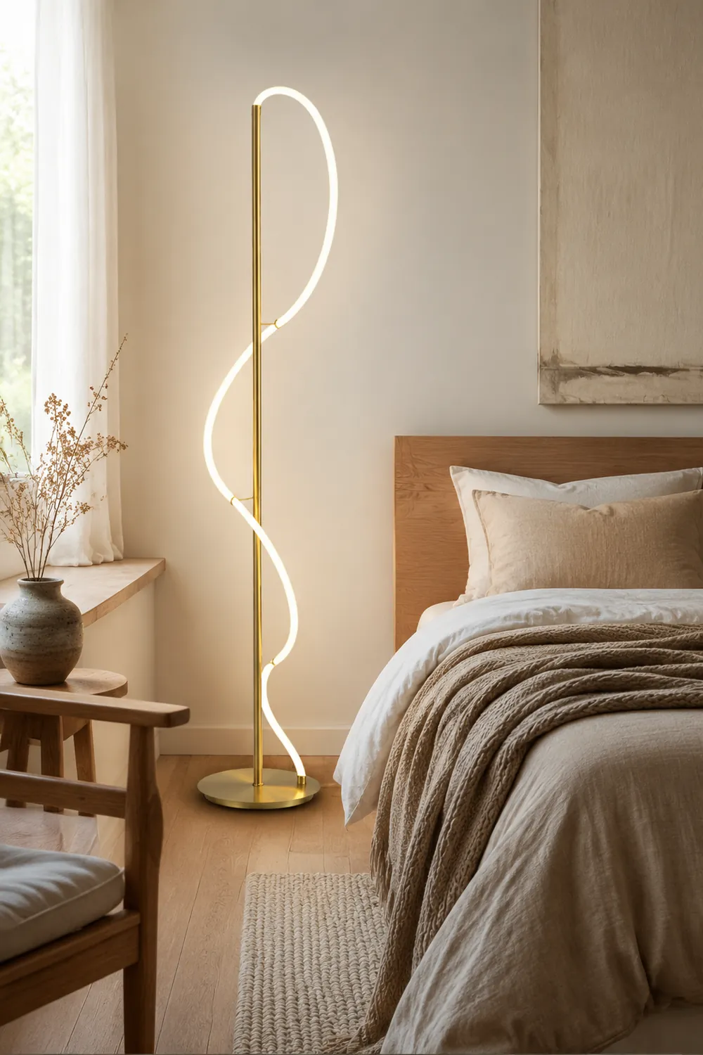 Modern Minimalis Linear Floor Lamp/Table, Brass - Lumpaz