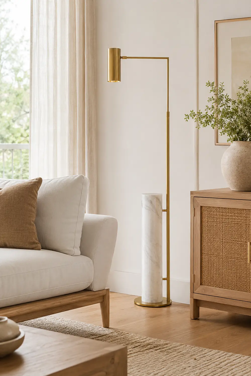 Salgado Minimalistic Gold Floor Lamp, Metal & Marble, Living room - Lumpaz