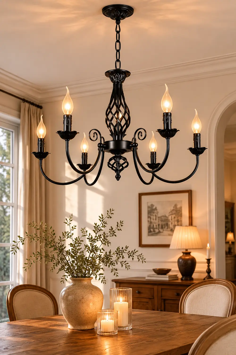 Silva Pendant Light Candle Retro, Metal/Glass, Black/White, Restaurant - Lumpaz