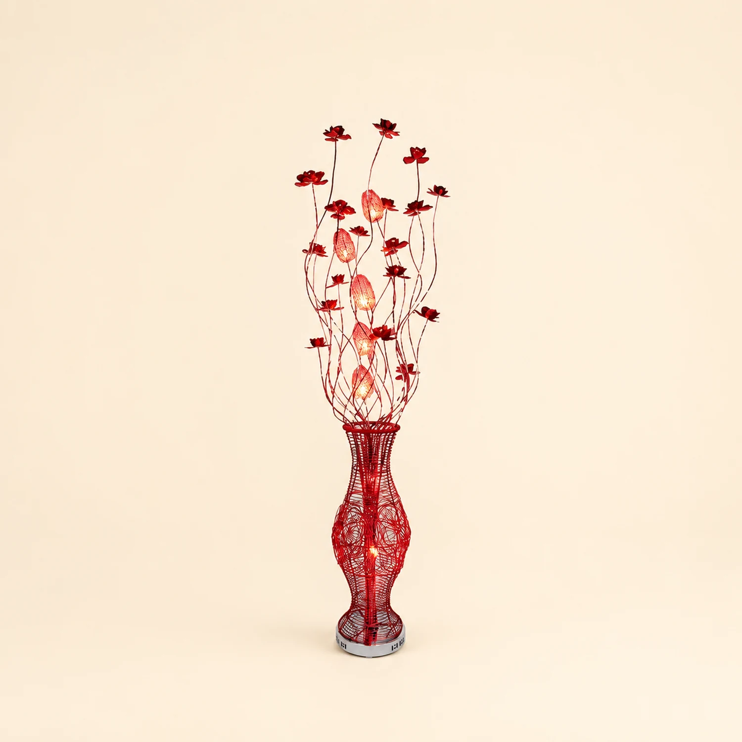 Bella Art Deco Flower Vase Metal Red Floor Lamp, Living Room - Lumpaz