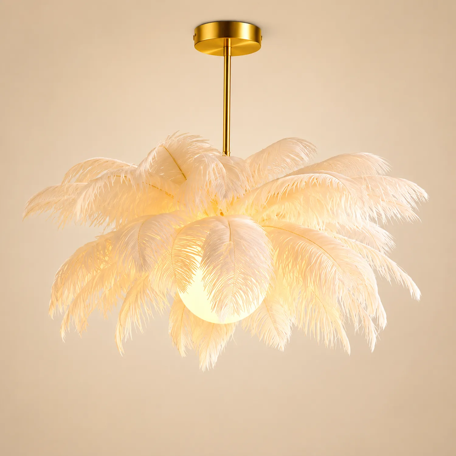 O'Moore Ostrich Contemporary Elegant Feather Chandelier, White - Lumpaz