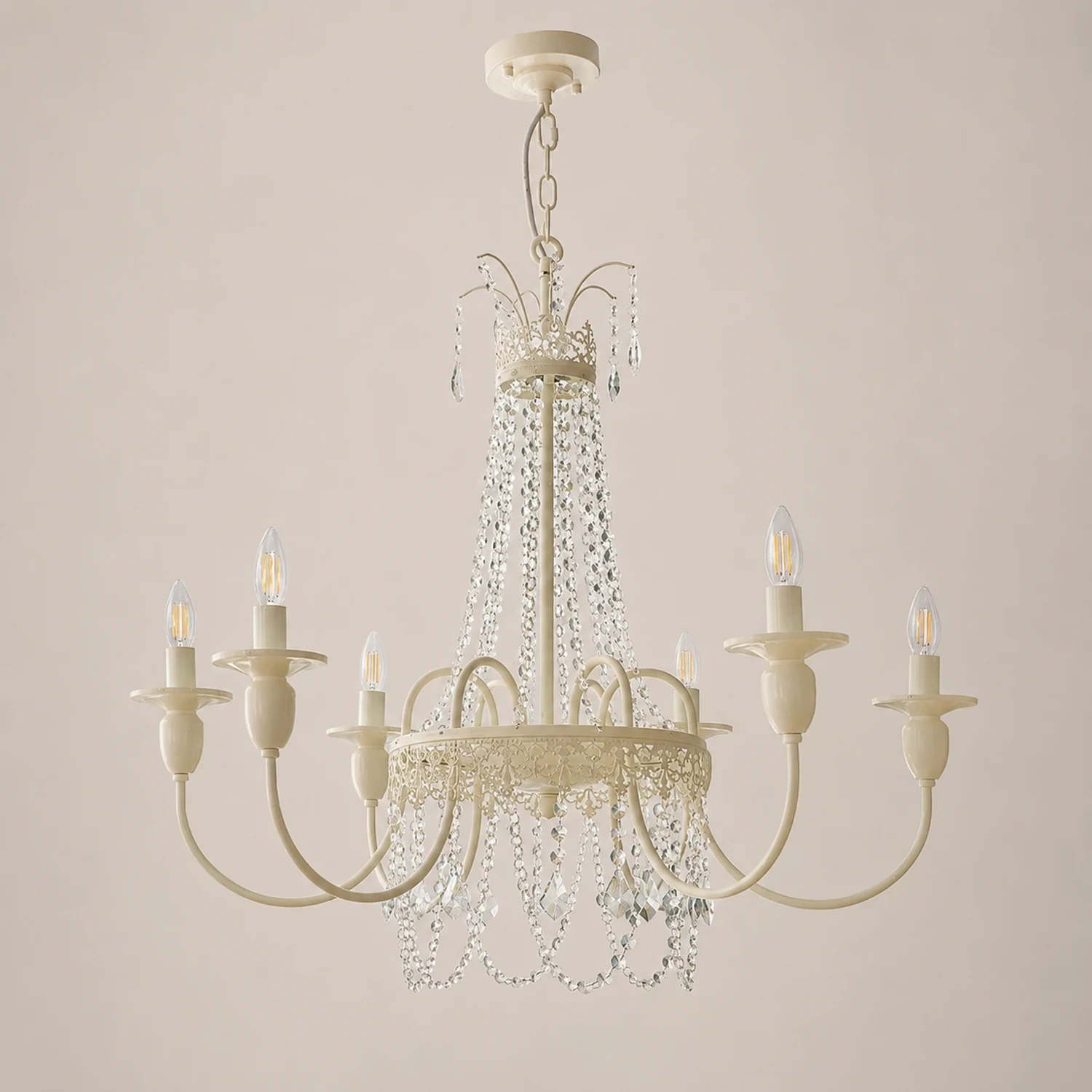 Silva Pendant Light Candle French, Crystal/Metal, White, Bedroom - Lumpaz