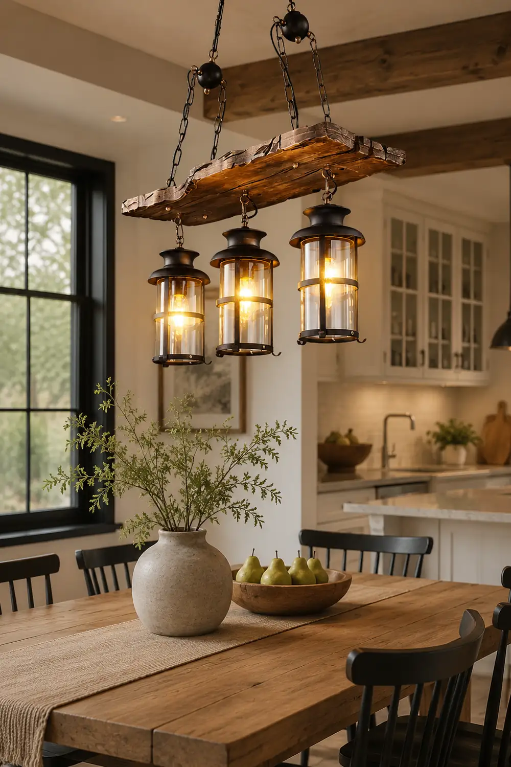 Austin Retro 3 Lantern Linear Wood/Metal, Chandelier - Lumpaz