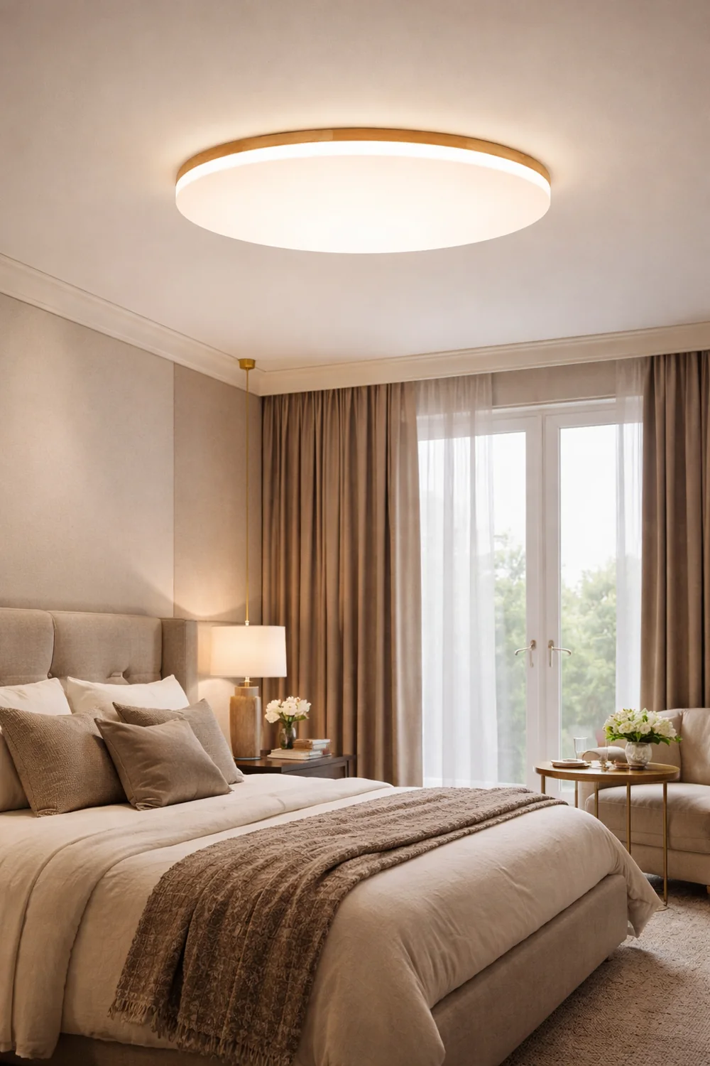 Ozawa Minimalist Wood Round Flush Mount Ceiling Light Bedroom - Lumpaz