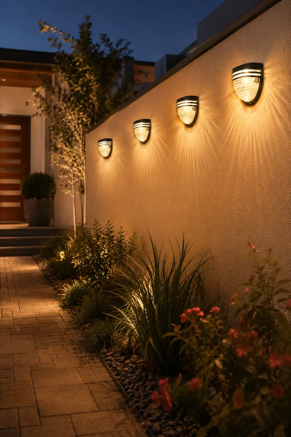 Modern Solar-Powered Black Wall Fence Lights, 4-Pack复制 - Lumpaz