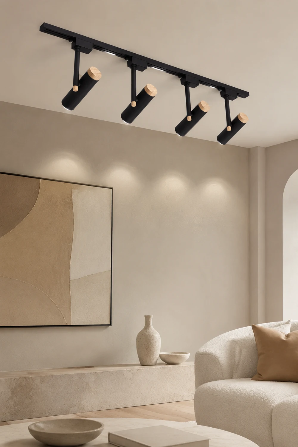 Freja Nordic Minimalist Flush Mount Spotlight with Wood Cap, Black/White/Gray - Lumpaz