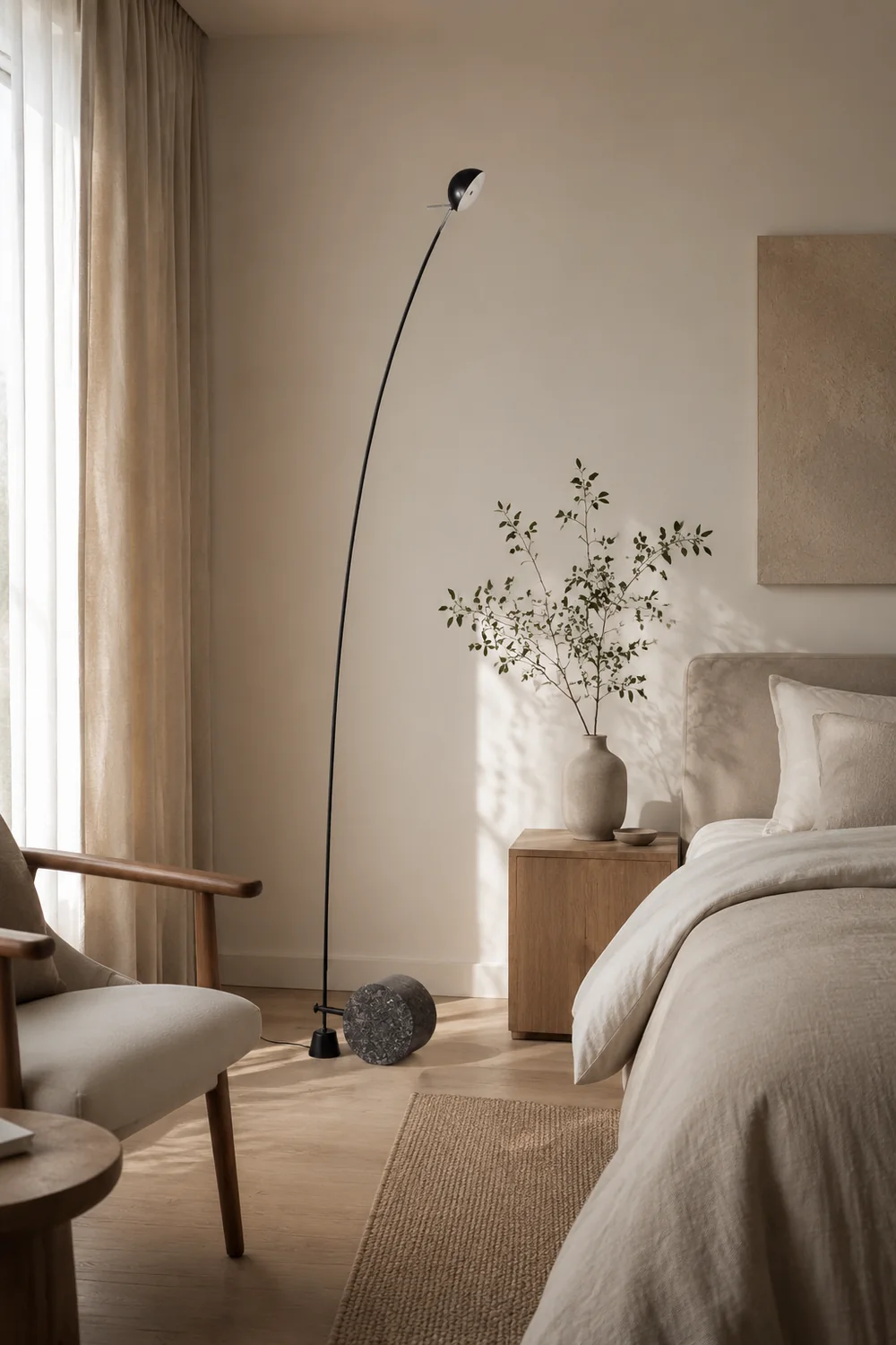 Salgado Nordic Gray Arc LED Floor Lamp, Marble & Metal - Lumpaz