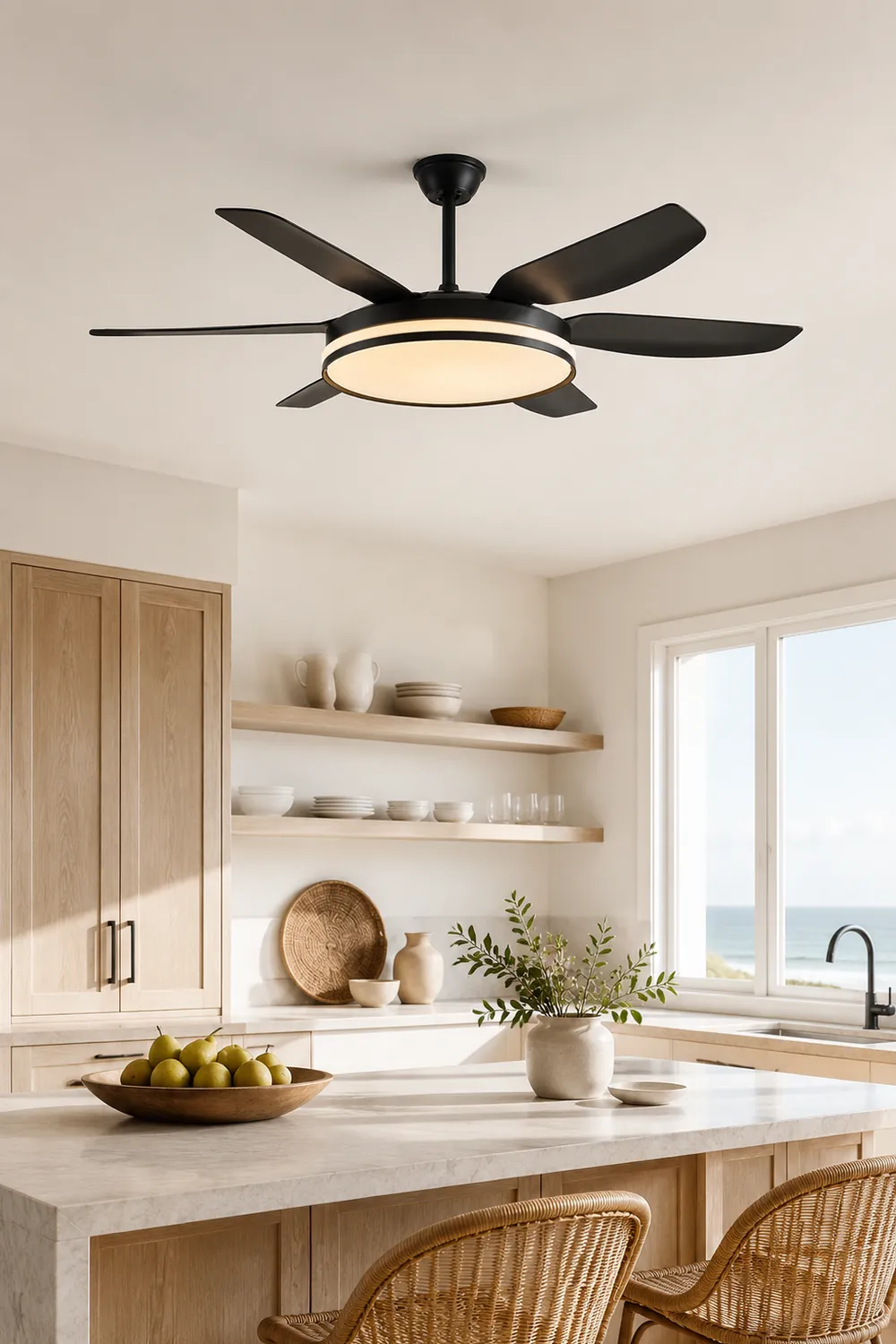 Haydn 6-Blade DC Ceiling Fan with Light, Black & White, 51'' - Lumpaz