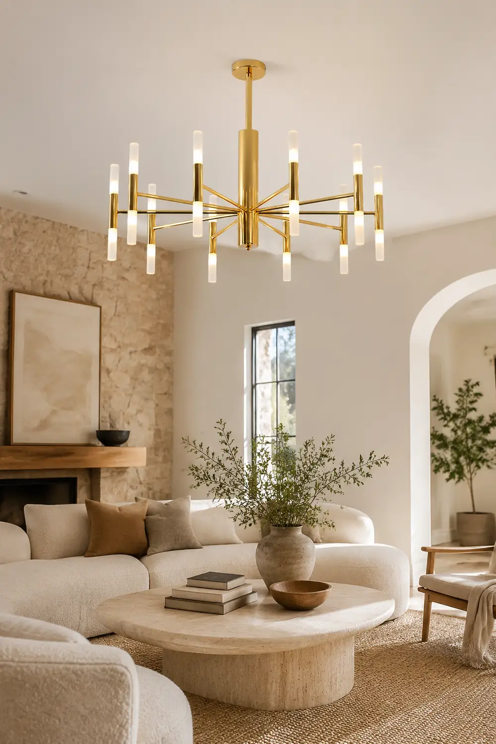 Marilyn Modern Cylindrical Metal Chandelier, Gold - Lumpaz