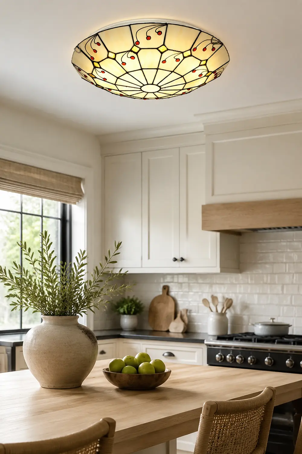 Eryn Rustic Glass Flush Mount Ceiling Light, White, Kitchen - Lumpaz