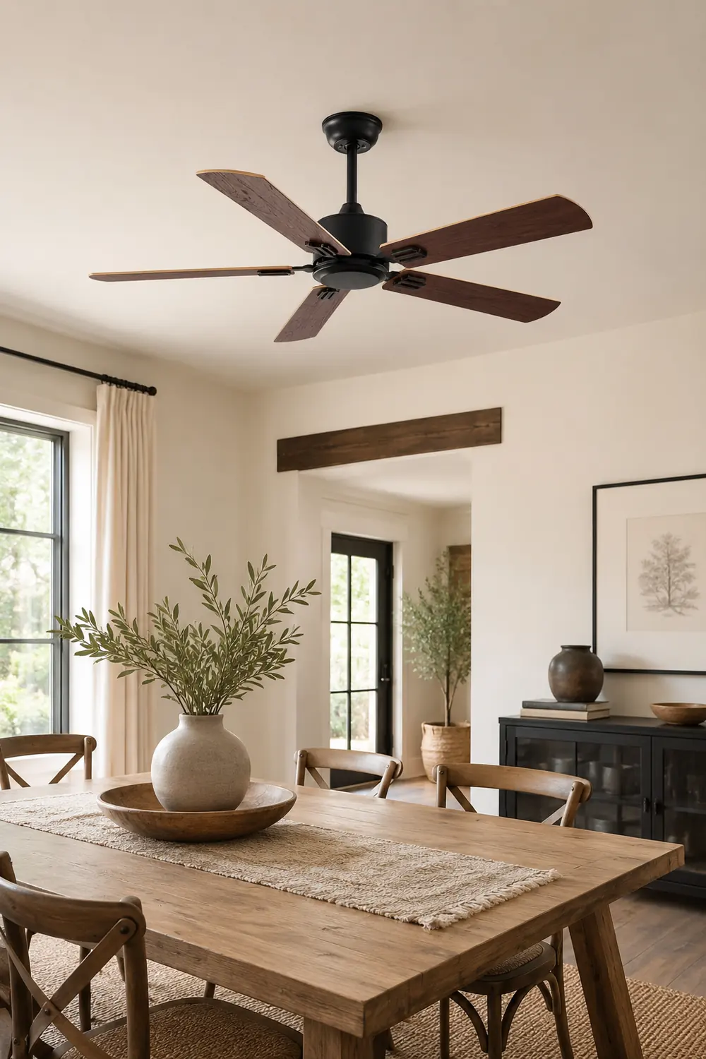 Haydn 5-Blade Modern Black & Coffee DC Ceiling Fan, Metal & Wood, 51'' - Lumpaz