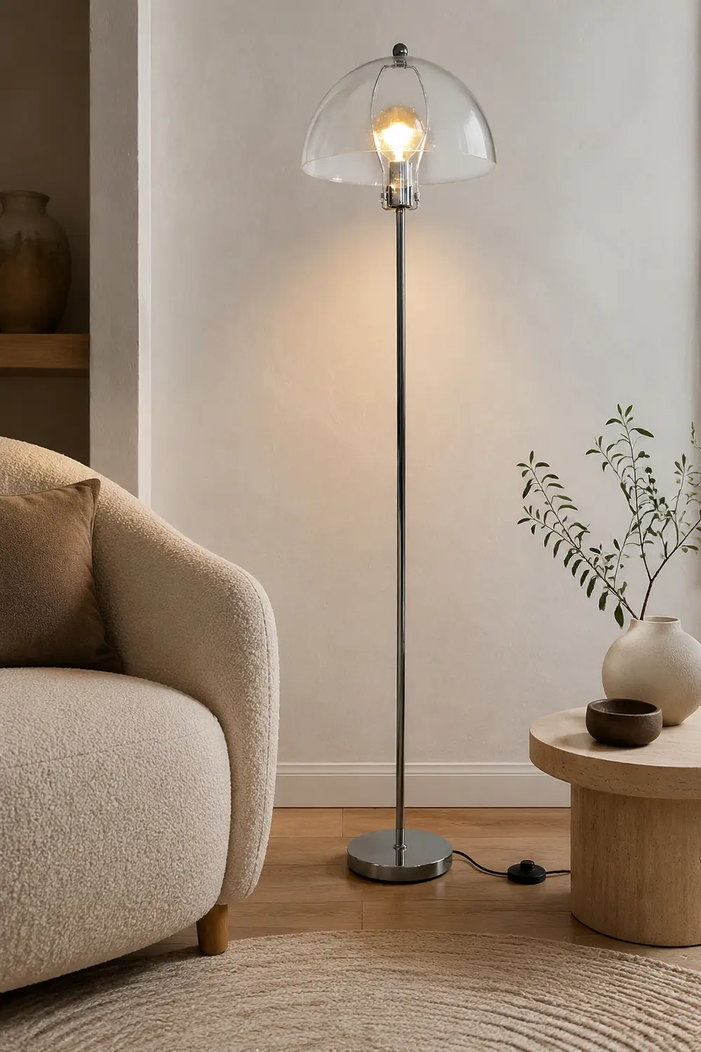 Levy Floor Lamp Round Tree Retro, Glass LED, Transparent, Living Room - Lumpaz