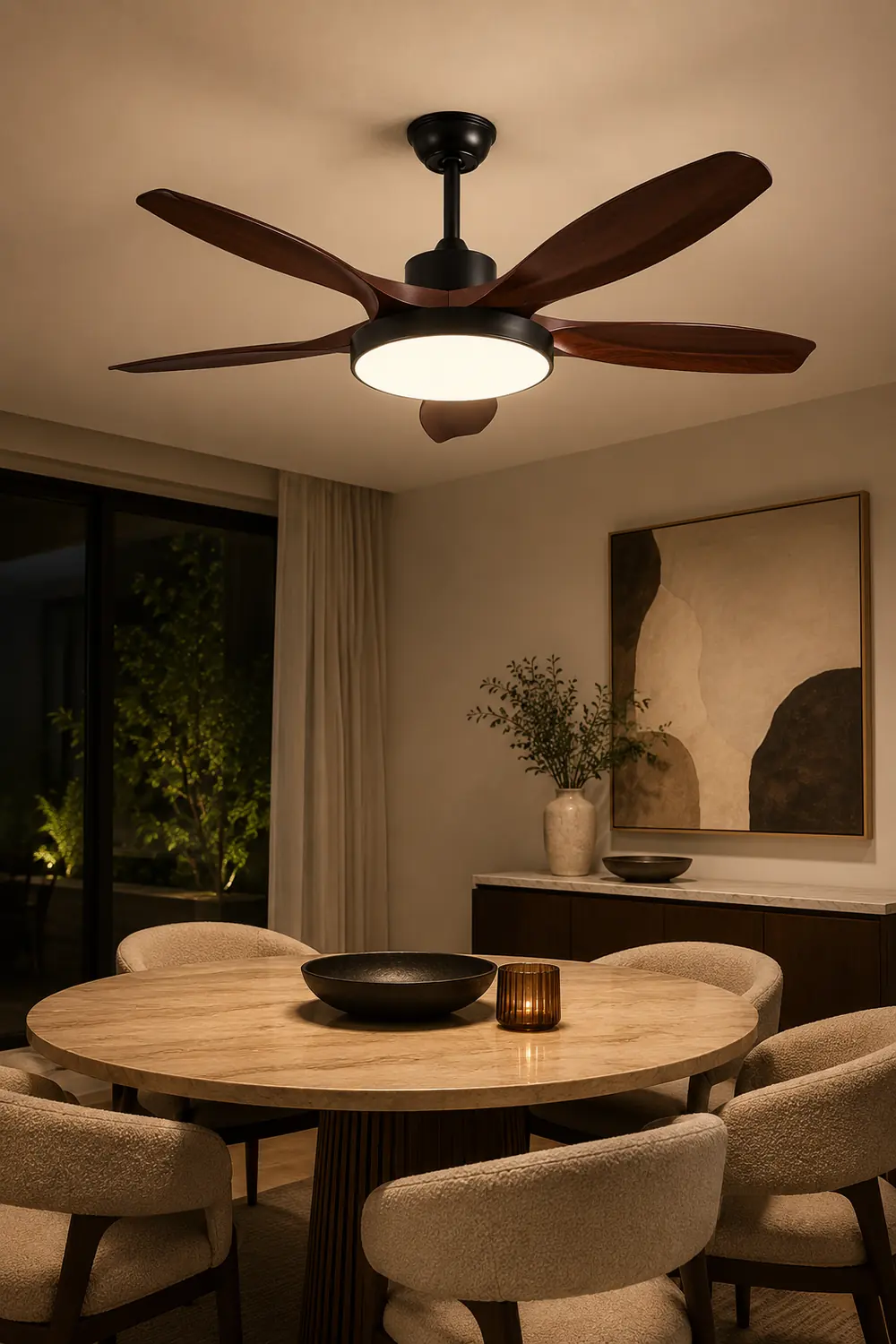 Ozawa Basic White & Black 5-Blade DC Ceiling Fan with Light, Wooden, 51'' - Lumpaz