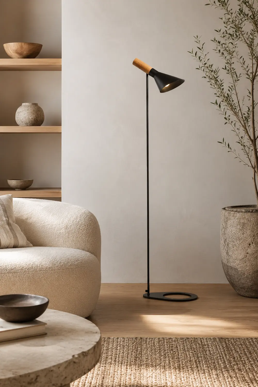 Carins Modern Minimalist Metal/Wood Floor Lamp, Black/White - Lumpaz
