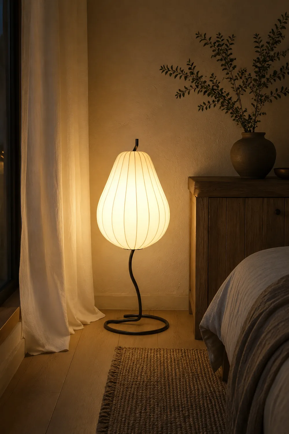 Renée Retro Pear Shaped Fabric Meta Floor Lamp - Lumpaz