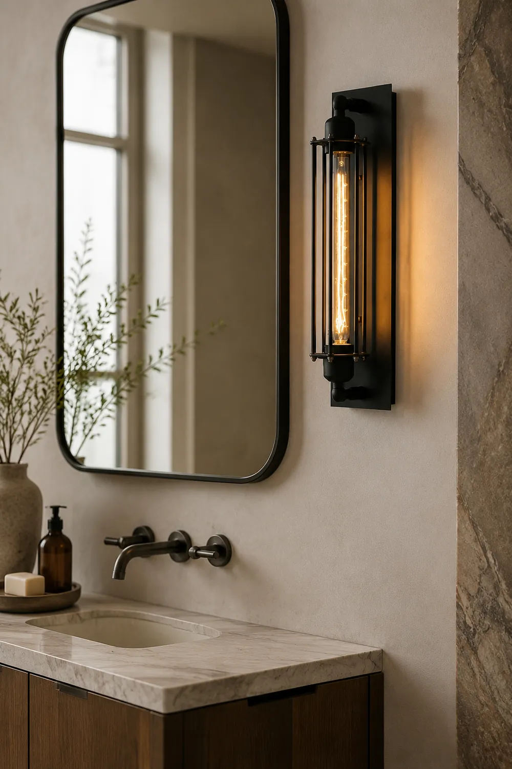 Orr Industial Rectangular Metal/Glass Wall Lamp, Black - Lumpaz