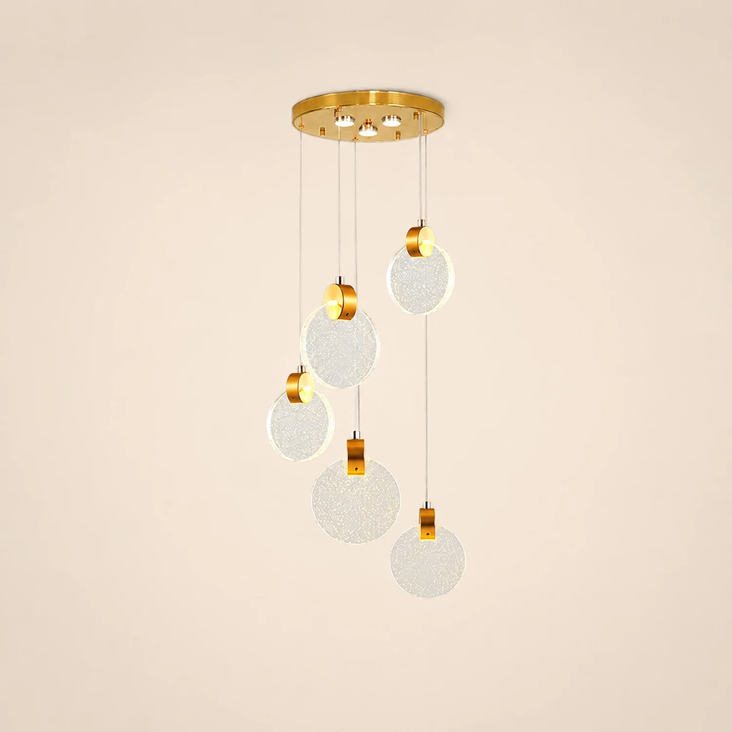 Kristy Minimalist Round  Metal/Crystal Chandelier, Gold - Lumpaz