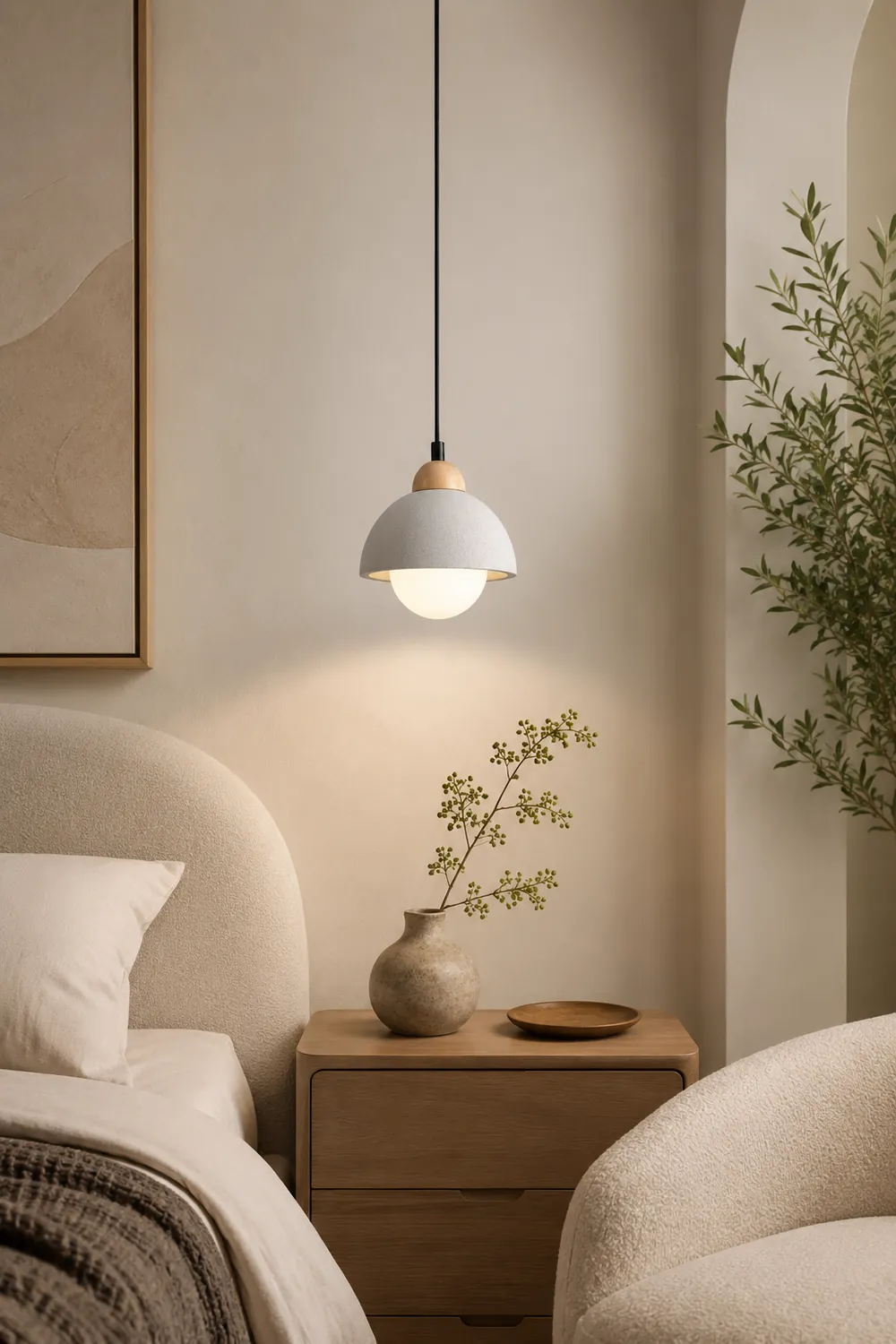 Ozawa Minimalism LED Modern Pendant Light Cement White Bedroom/Bedside/Kitchen Island/Living Room - Lumpaz