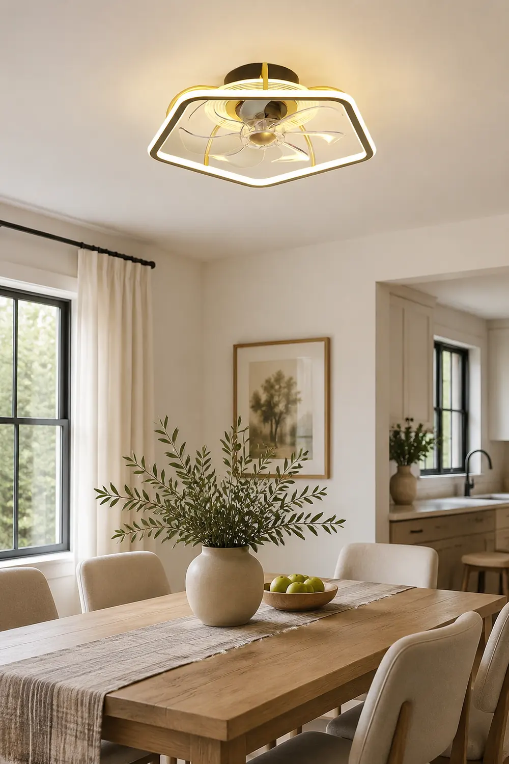 Edge 7-Blade Pentagon Black Ceiling Fan with Light, L 19" - Lumpaz