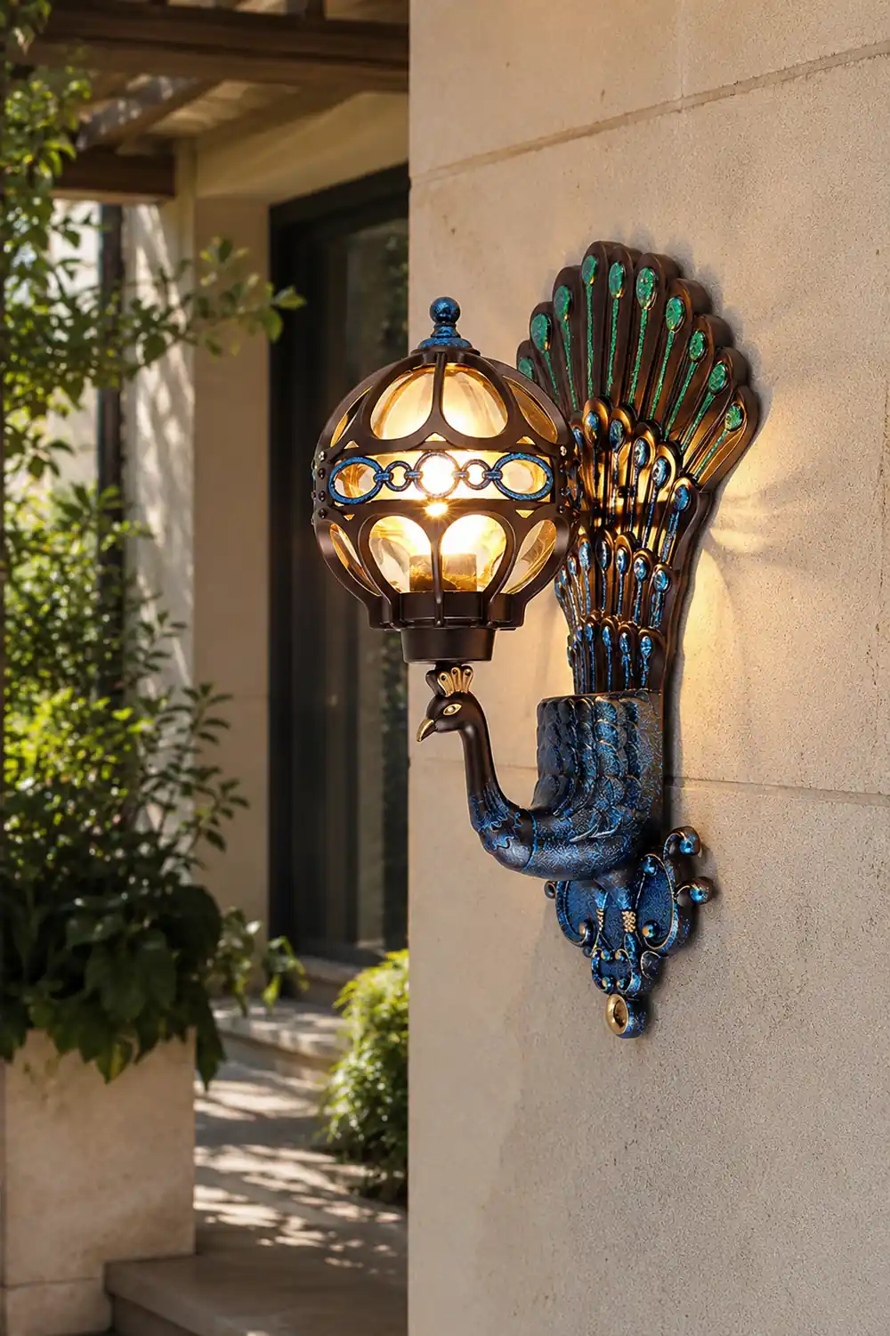 Waterproof Retro Peacocks Aluminum European Style Outdoor Wall Light - Lumpaz