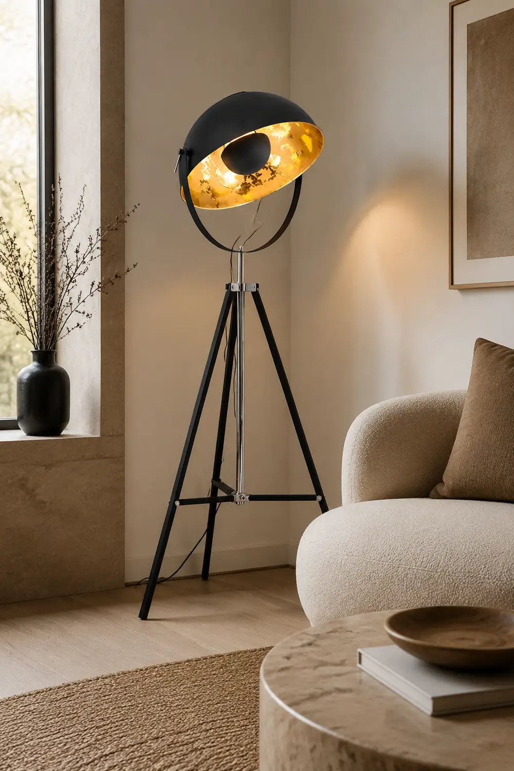 Salgado Vintage Industrial Tripod Metal projector floor lamp, Black - Lumpaz