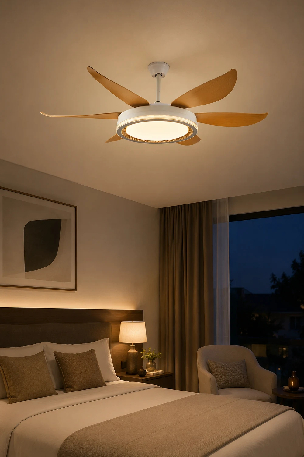 Haydn 6-Blade DC Ceiling Fan with Light, White & Wood - Lumpaz