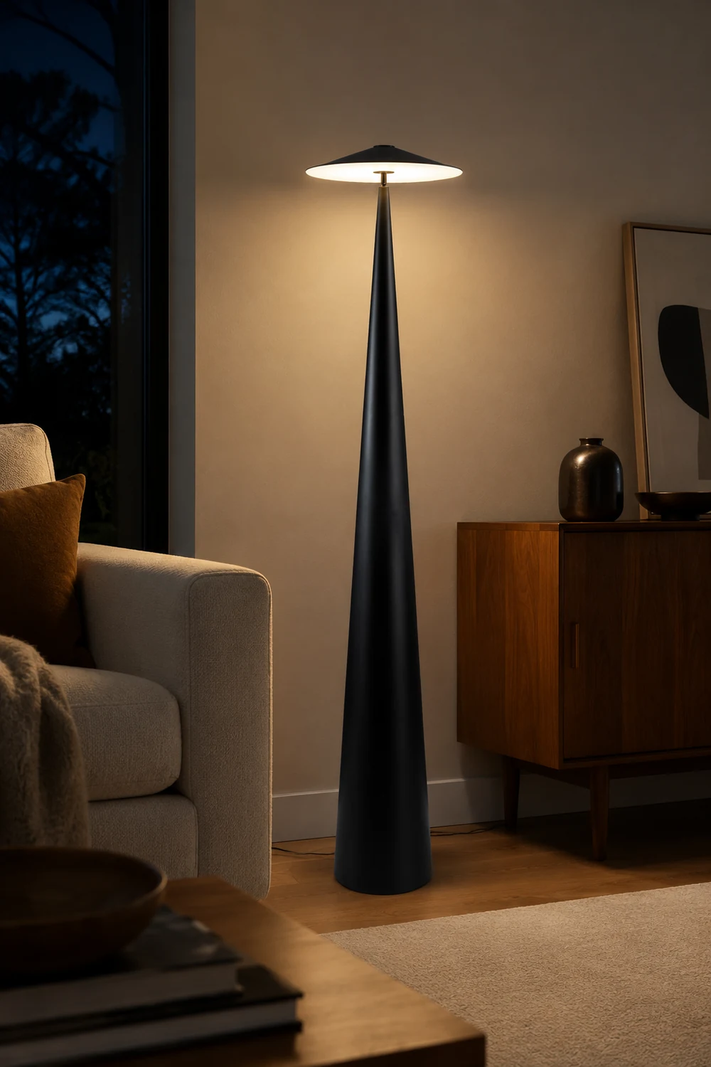 Salgado Modern Saucer Shaped Metal Floor Lamp, Black - Lumpaz