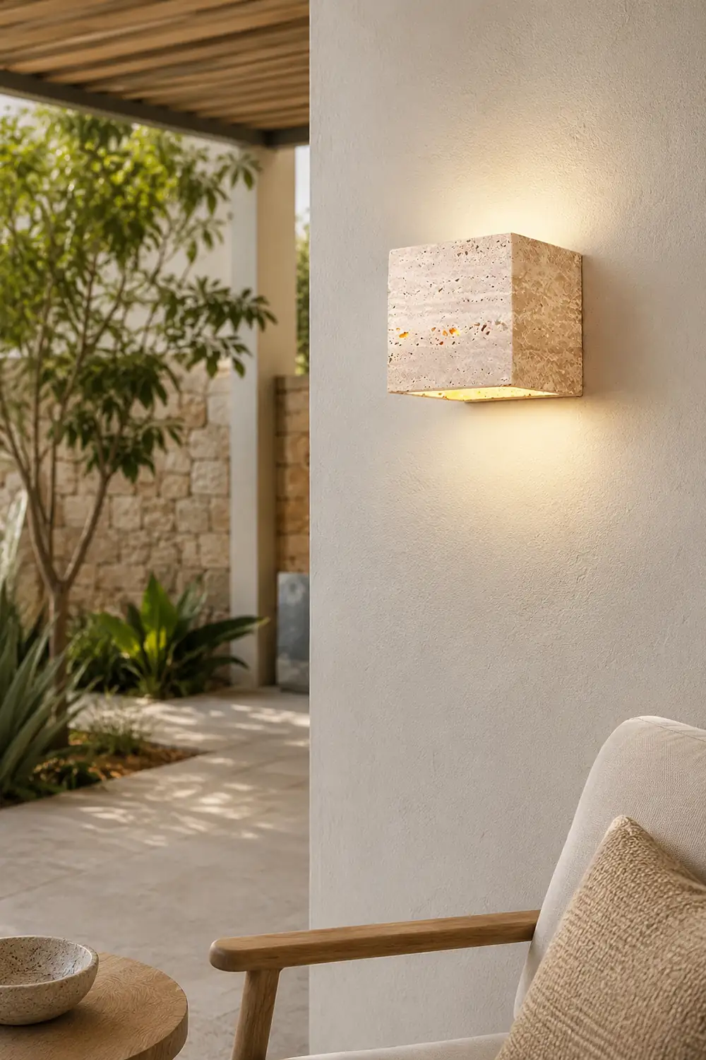 Wabi-Sabi Yellow Travertine LED Wall Sconce - Square/Rectangle - Lumpaz