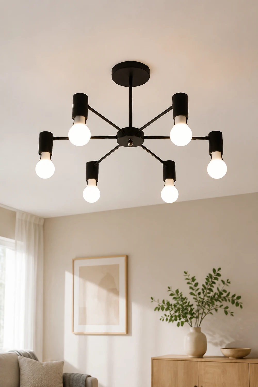 Valentina Industrial Semi Metal Flush Mount Ceiling Light, Black/White, Living Room - Lumpaz