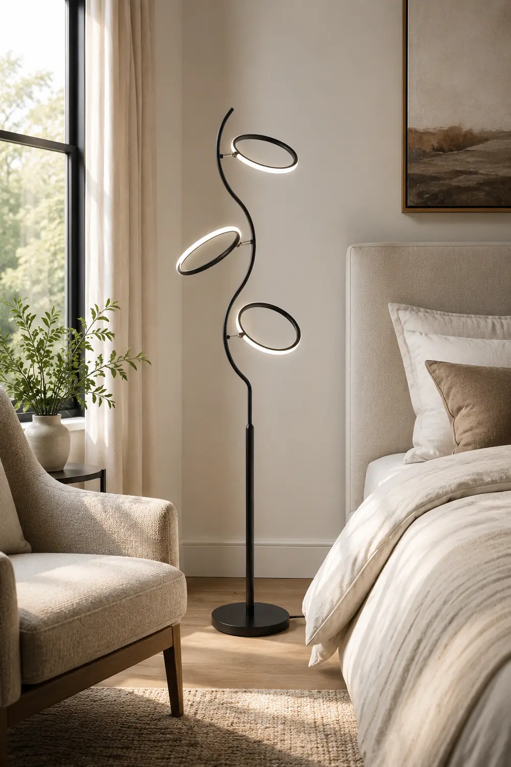 Modern Nordic Curved Acrylic/Metal Floor lamp, Black - Lumpaz